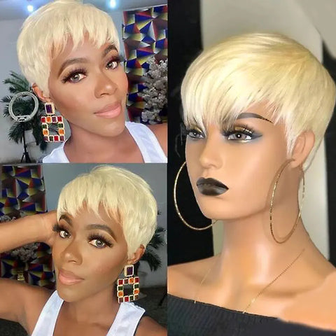 Brazilian Remy Short Pixie Cut Human Hair Glueless Wig