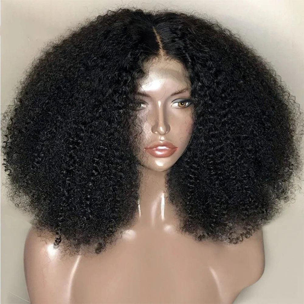 Soft Short Bob Black Kinky Curly 180Density Deep Lace Front Wig For African Women Synthetic Babyhair Preplucked Daily Cosplay