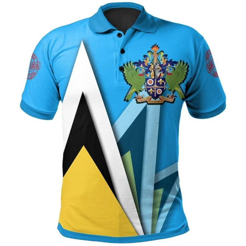 St Lucia Flag 3d Printed Polo Shirt Men Summer Casual Short Sleeved Sports Tee