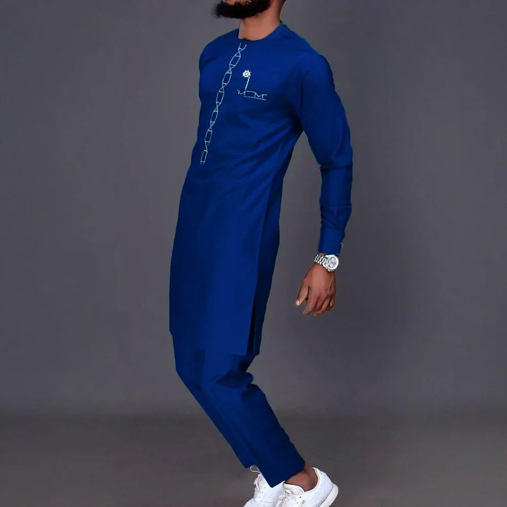 Men's New Designer Clothing Luxury Brand African 2Pc Suits Traditional Outfit Elegant Dashiki Full Pant Set