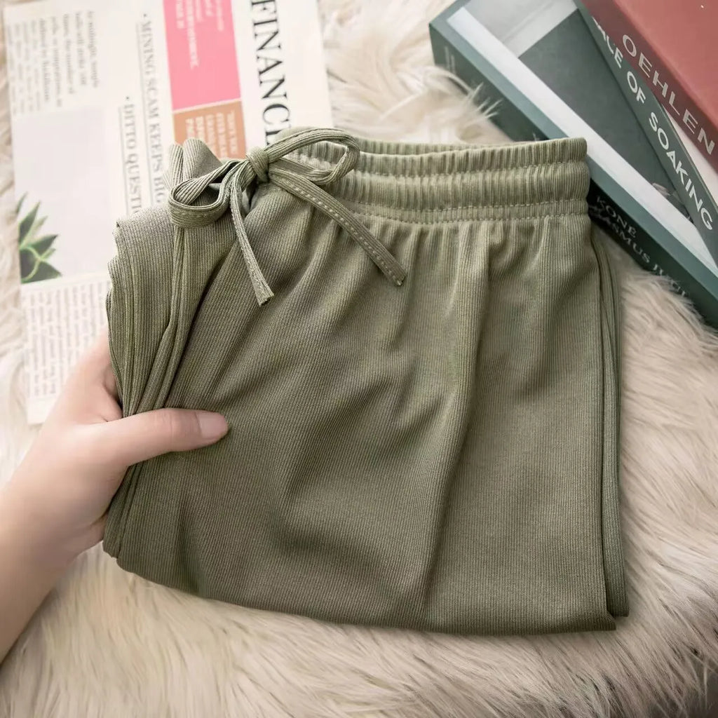 Women Spring Summer Ice Silk Wide Leg High Waist Pants Loose Straight Casual