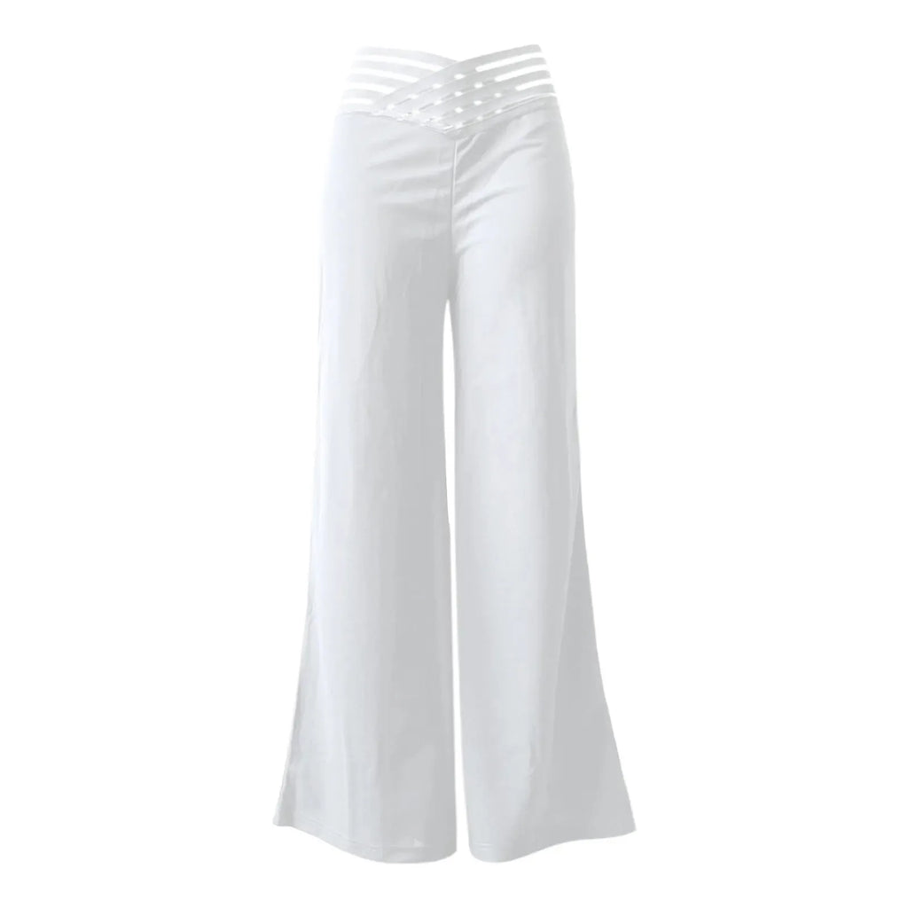 Women Wide Leg Flared Pants Crisscross Sheer Mesh Y2k Streetwear