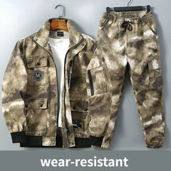 Men Clothing Two Pieces Set Training Two-piece Sweat-shirt Cargo Pants Man Apparel Heavy Jackets Labor Work Camouflage Suit
