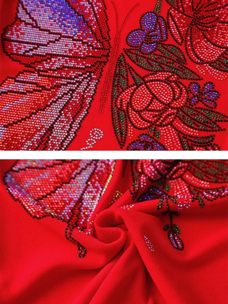 Summer European Clothing T-shirt Female New Short Sleeve Tops Shirt Fashion Butterfly Diamonds Mesh Tees Women Slim T-Shirt
