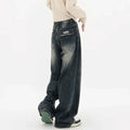 Harajuku Streetwear Retro Fashion Women High Waist Jeans Wide Leg Straight Denim Trousers Y2K Baggy Pants