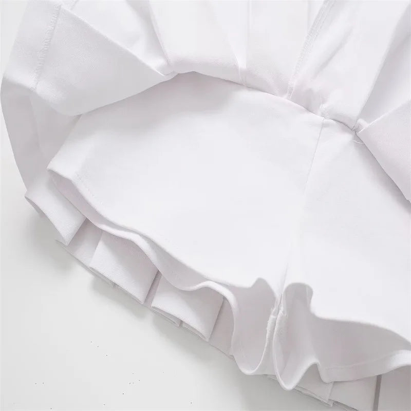 Women college style white wide pleated Skort style dress