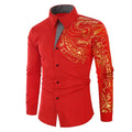 Men's Brand Luxury Gold High Quality Long Sleeve Shirts Business Dress Prom Social Print Shirts