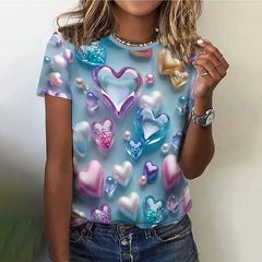 Fashion 3D Love Print T Shirt For Women Casual Round Neck Summer Short Sleeve Tops Hip Hop Trend Ladies Clothing Loose Girl Tees