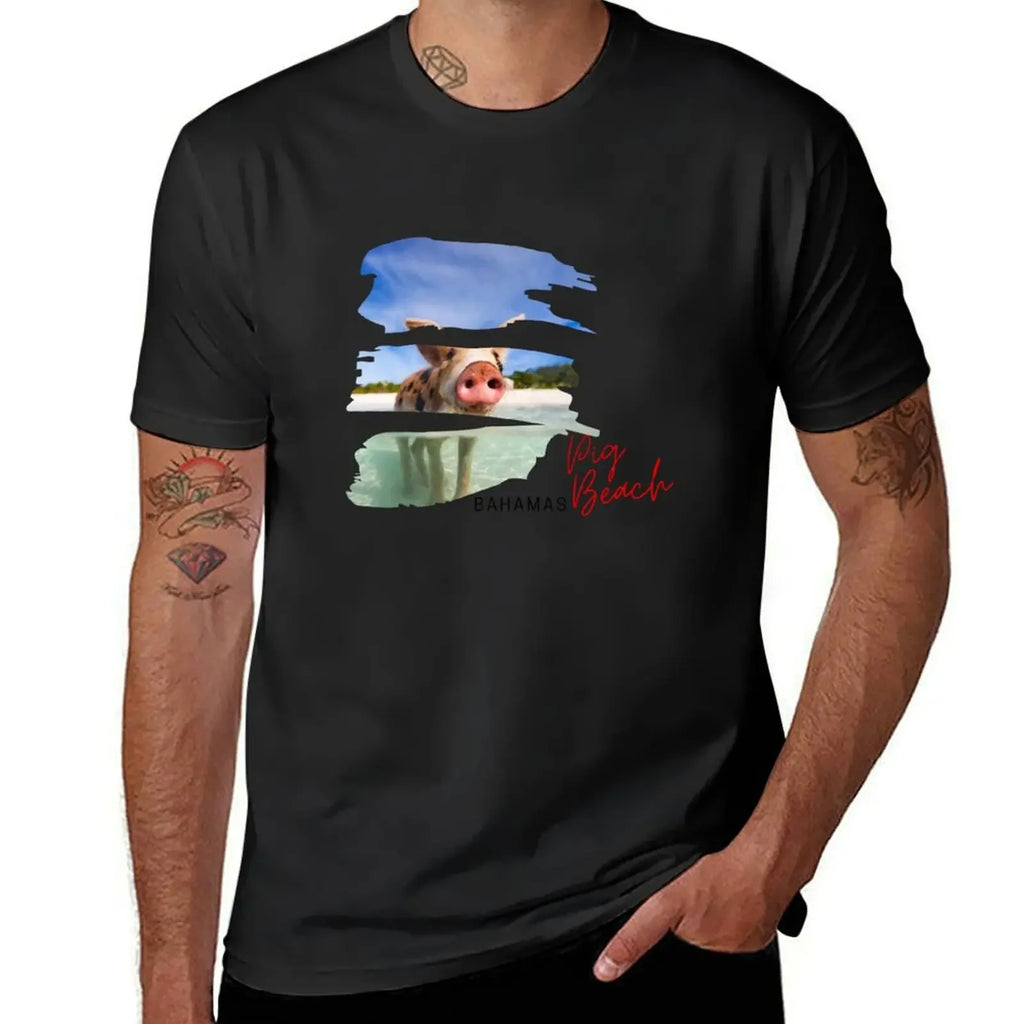 Pig Beach Bahamas Decal T-Shirt anime stuff custom t shirt oversized graphic tee clothing for men