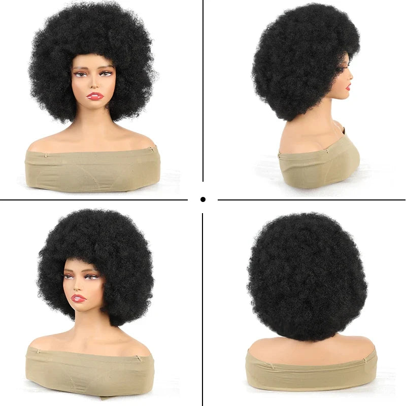 Short Afro Kinky Curly Wig with Bangs – Fashion Color Glueless
