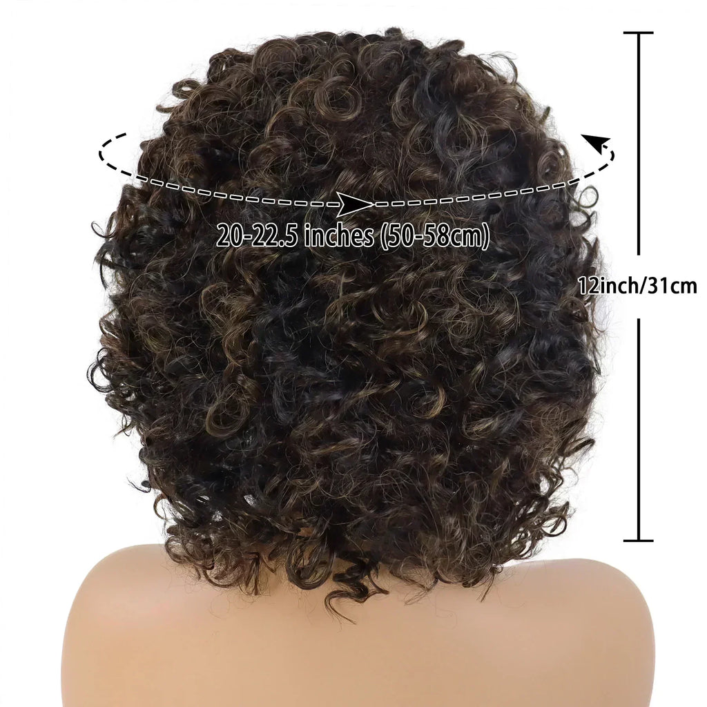 Synthetic Mixed Brown Curly Wigs for Women Short Afro Natural Hair African American Bob Wig Wave Curly