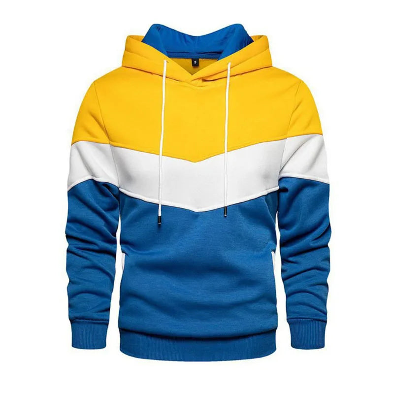 Men's Patchwork Hoodie Outdoor Casual Sportswear Street Fashion Men's Fleece Thermal Hooded Sweatshirt