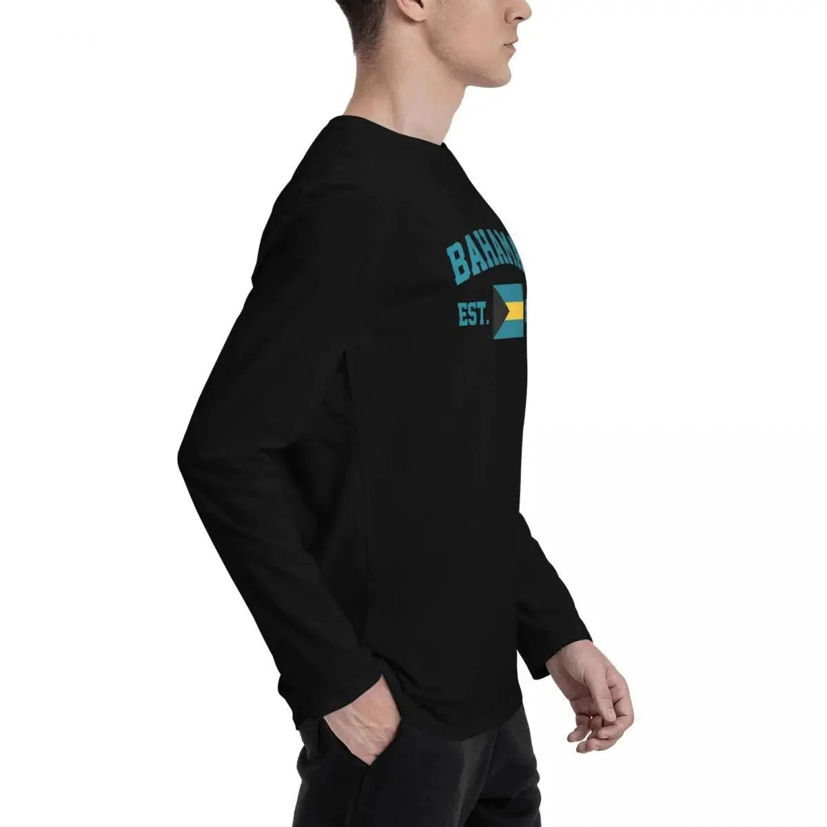 100% Cotton Bahamas Flag With EST. Year Long Sleeve Autumn T shirts Men Women Unisex Clothing LS T-Shirt Tops Tees