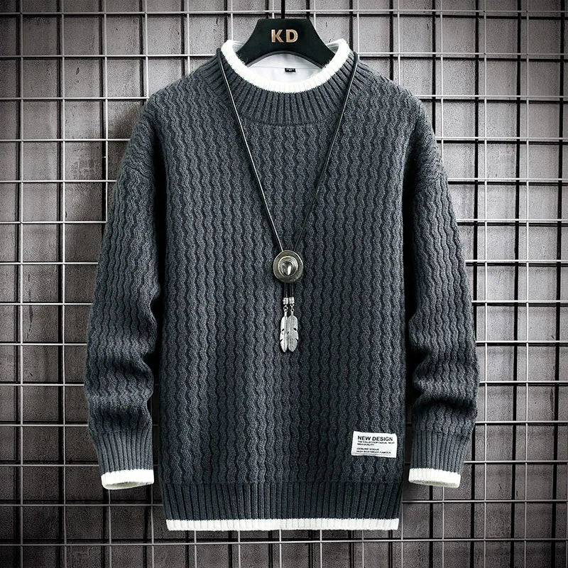 Brand Clothing Men's Loose Pullover Male Slim Fit Fashion Knitted Sweater Man  Thick Warm Pull Homme Retro Stripe Sweaters 4XL