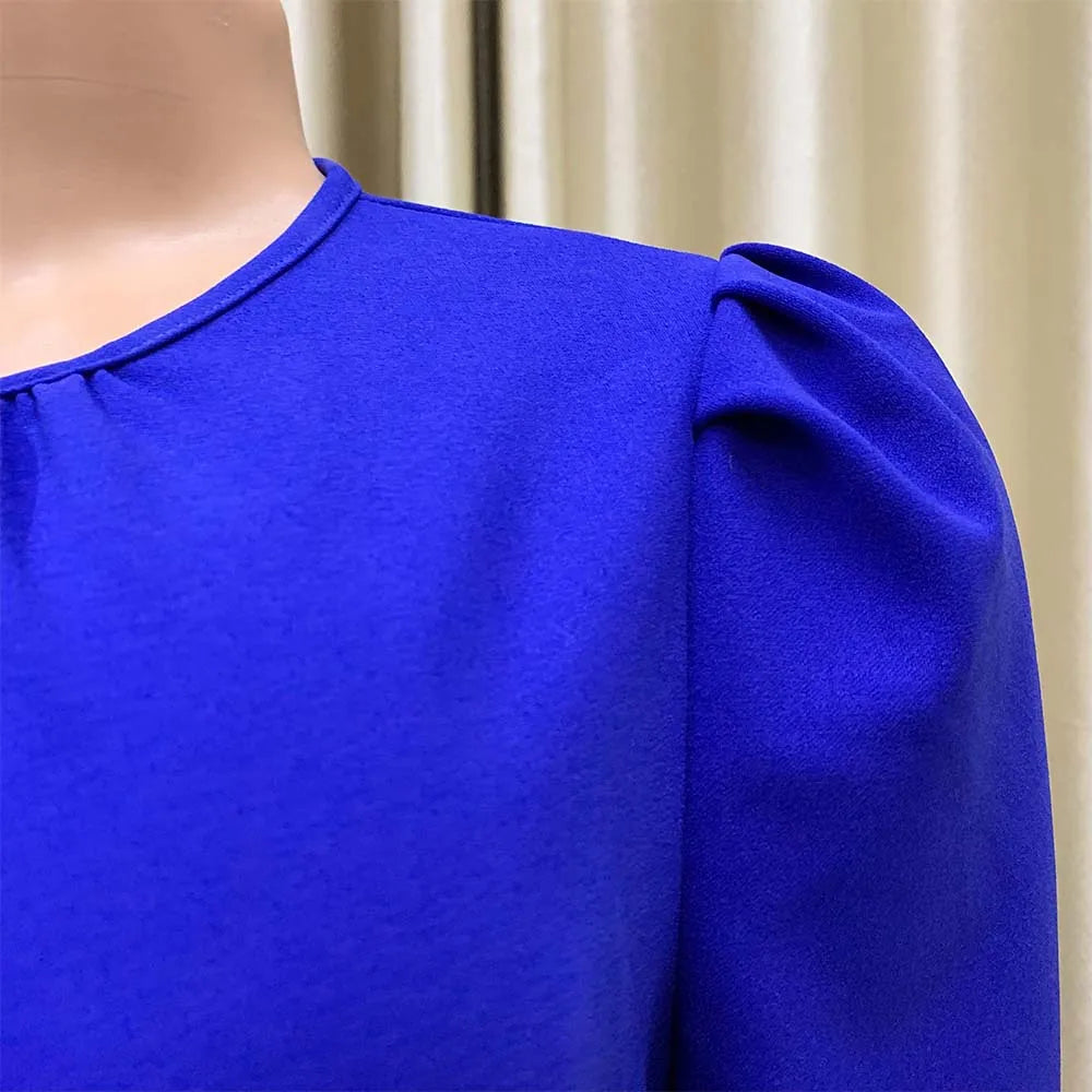Elegant Pleated O Neck Short Sleeve Mid Calf Formal Business Wear Midi Vestidos Mujer Dress