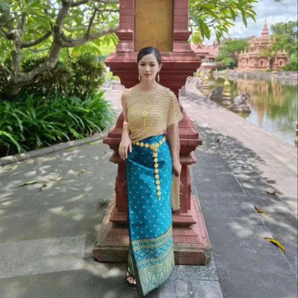 Thailand Summner One Shoulder Dai Red Starlight Asian Traditional Dresses