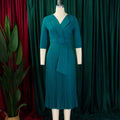 African Autumn Elegant Half Sleeve V-neck Polyester Pleated Ankara Dresses