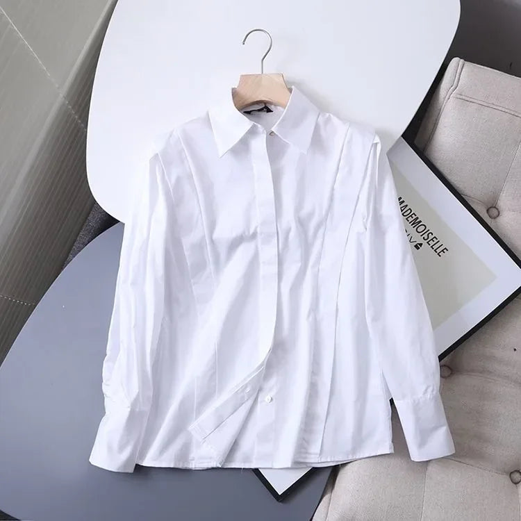 Spanish European and American women's clothing Spanish MD temperament long sleeved shirt plain color design women's cotton top