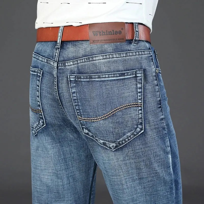 Wthinlee Men's New Business Casual Straight Stretch Jeans Fashion Classic Denim Male Brand