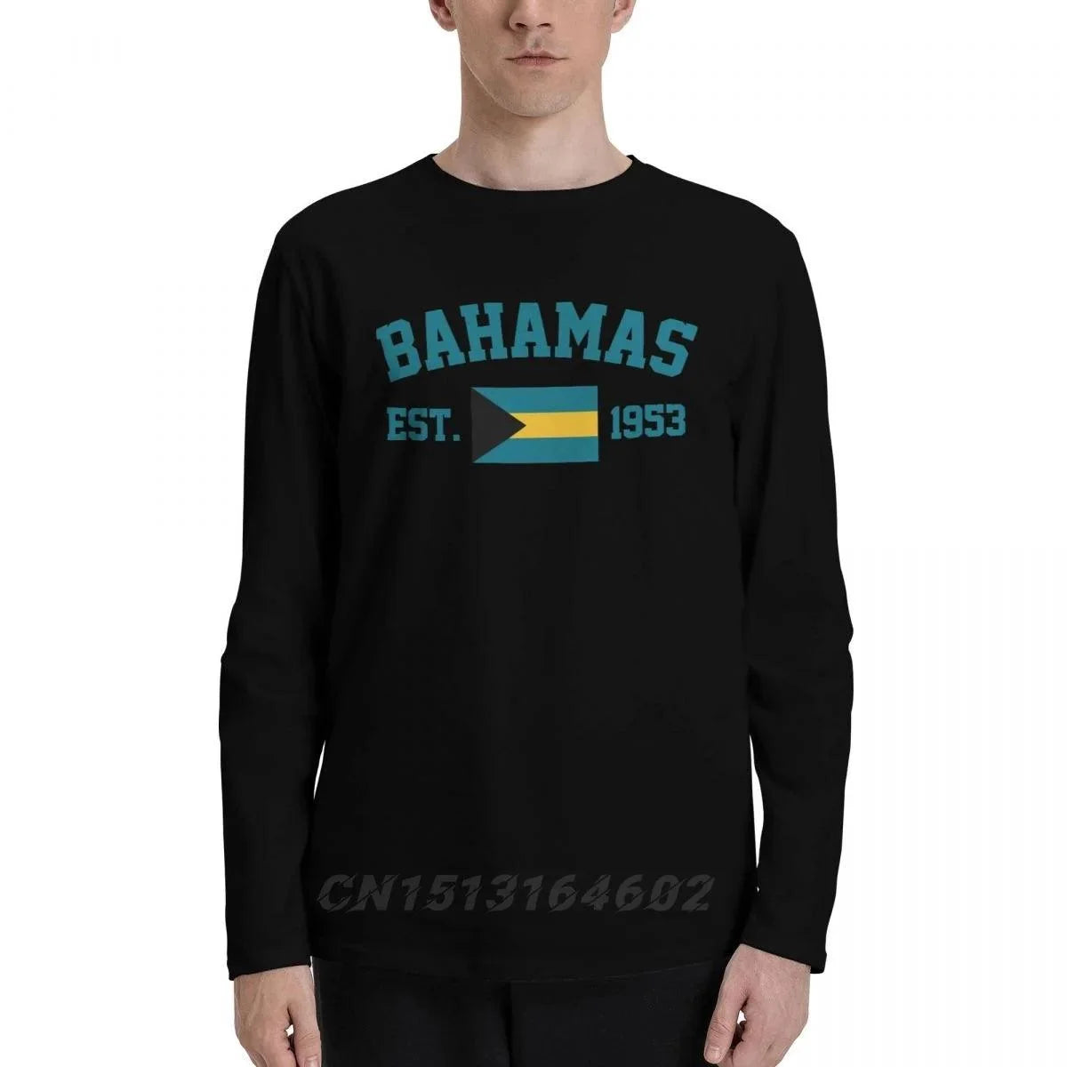 100% Cotton Bahamas Flag With EST. Year Long Sleeve Autumn T shirts Men Women Unisex Clothing LS T-Shirt Tops Tees