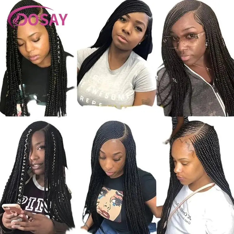 Synthetic Full Lace Front Cornrow Double Braided Wigs For Women Box Side Part Braided Wig Faux Locs