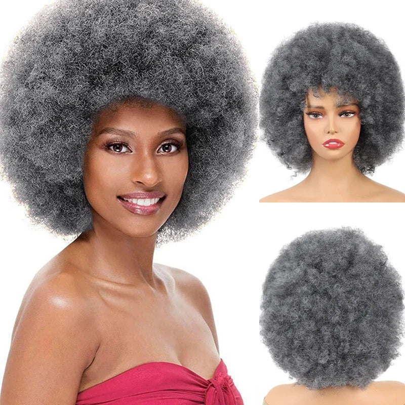 Short Afro Kinky Curly Wig with Bangs – Fashion Color Glueless