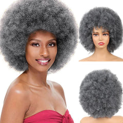 Short Synthetic Hair Afro Kinky Curly Wigs With Bangs For Black Women African Synthetic Ombre Glueless Cosplay Brown Wig