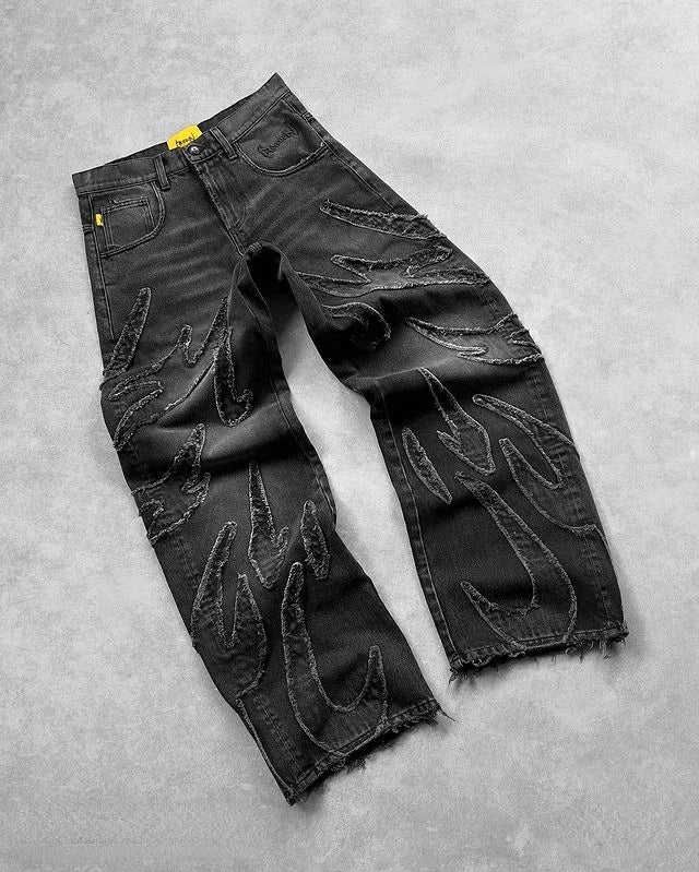 Baggy Jeans Men Y2k Hip Hop Retro Oversized Embroidery Pants Harajuku Gothic Wide Leg Streetwear