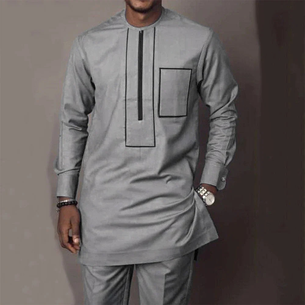 African Men's Native Disigner Clothing Tunic Ethnic Style 2pcs Dashiki Pants Sets Traditional Outfit Kaftan