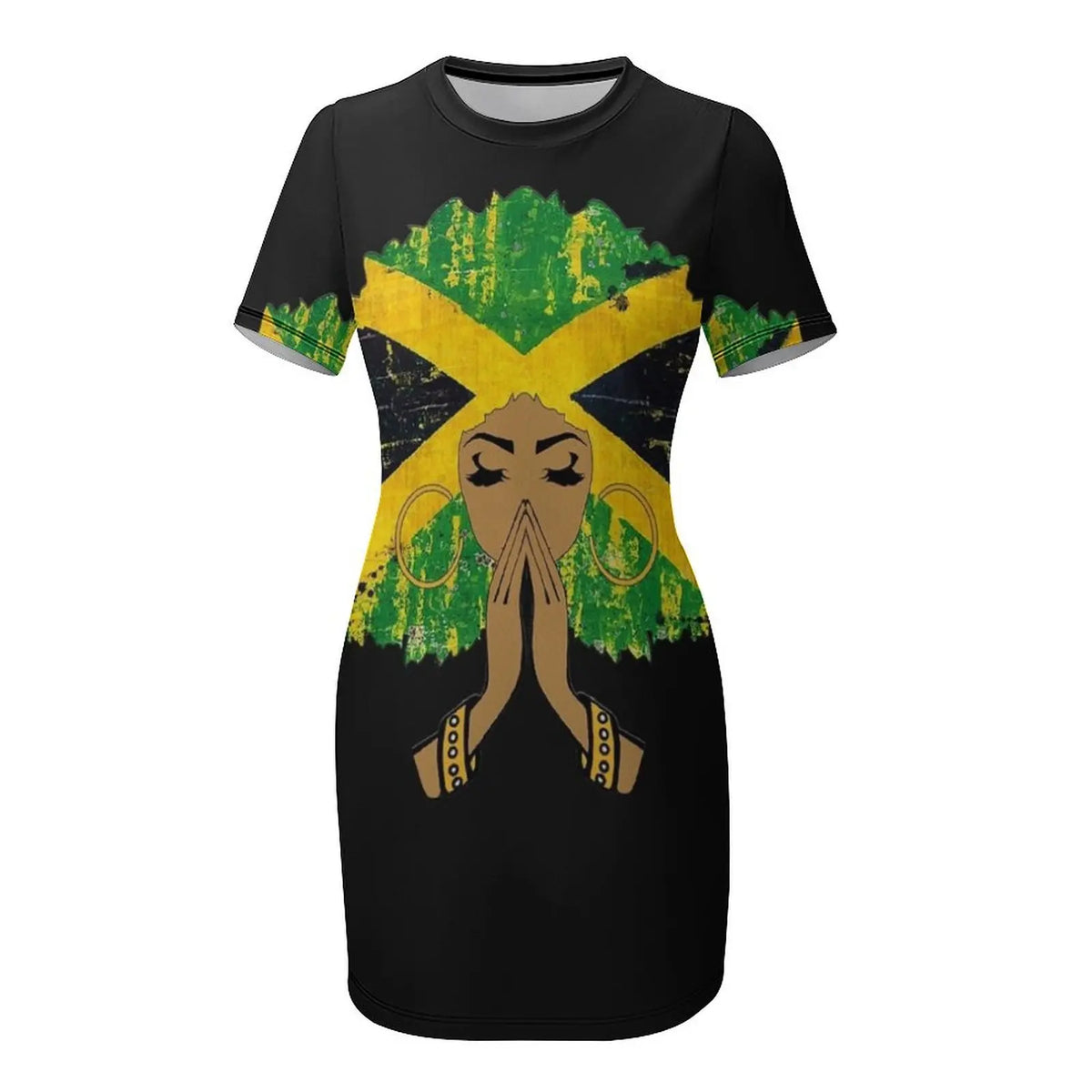 Jamaican Flag Black Woman Melanin Queen Afro Short Sleeved Dress loose summer dress Clothing women's elegant loose dresses