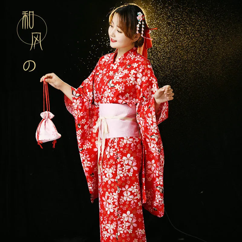 Fashion National Trends Women Sexy Kimono Yukata With Obi Novelty Evening Dress Japanese Cosplay Costume Floral One Size