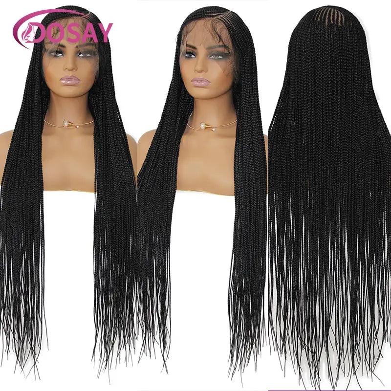 Synthetic Full Lace Front Cornrow Double Braided Wigs For Women Box Side Part Braided Wig Faux Locs