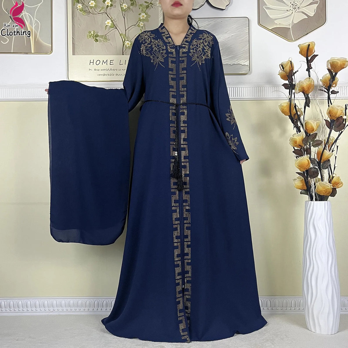 New Muslim Abayas For Dubai Lady Elegant Long Dress Islam Clothing African Abaya Loose Robe With Turban