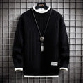 Brand Clothing Men's Loose Pullover Male Slim Fit Fashion Knitted Sweater Man  Thick Warm Pull Homme Retro Stripe Sweaters 4XL
