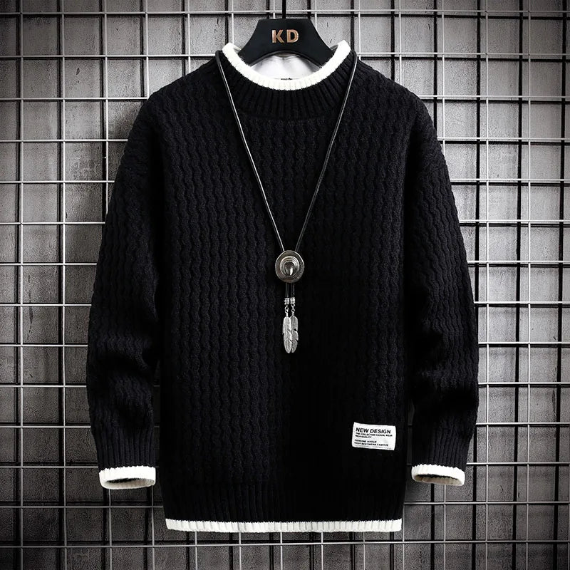 Brand Clothing Men's Loose Pullover Male Slim Fit Fashion Knitted Sweater Man  Thick Warm Pull Homme Retro Stripe Sweaters 4XL