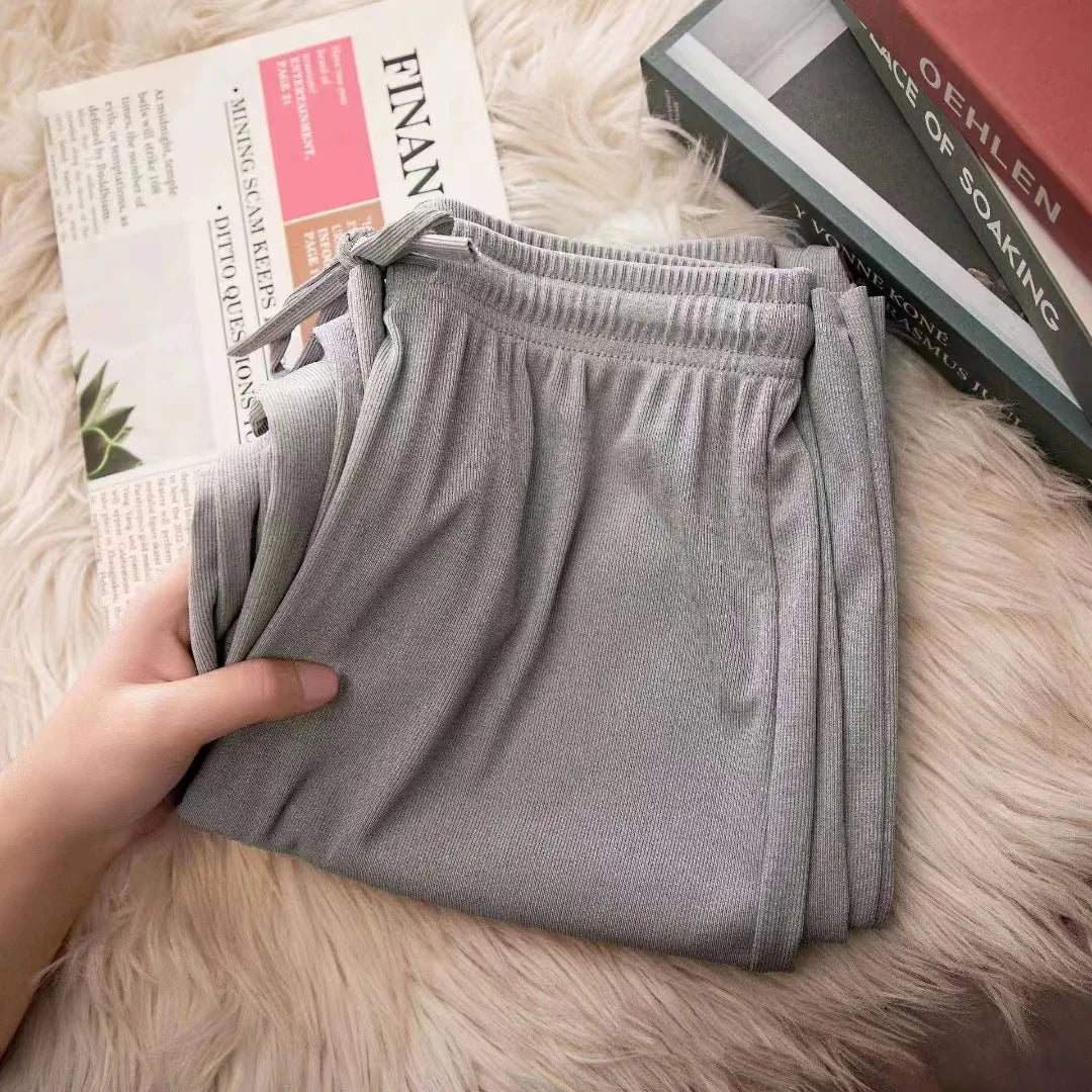 Women Spring Summer Ice Silk Wide Leg High Waist Pants Loose Straight Casual