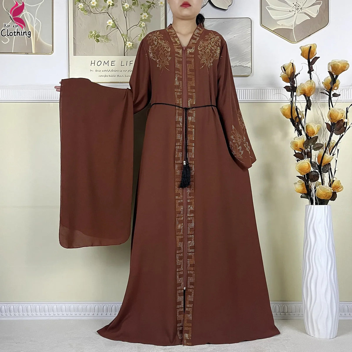 New Muslim Abayas For Dubai Lady Elegant Long Dress Islam Clothing African Abaya Loose Robe With Turban