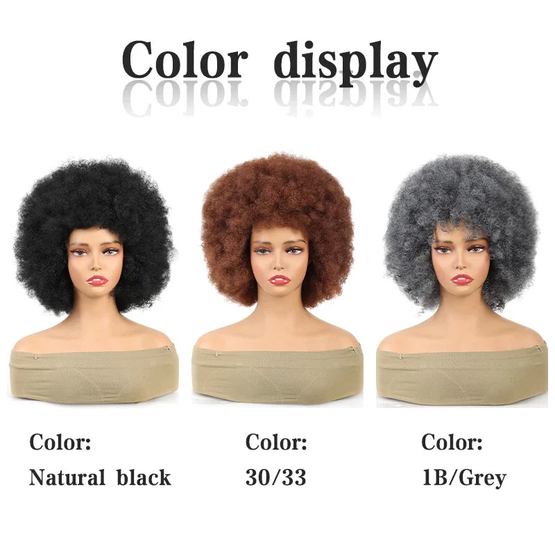 Short Afro Kinky Curly Wig with Bangs – Fashion Color Glueless