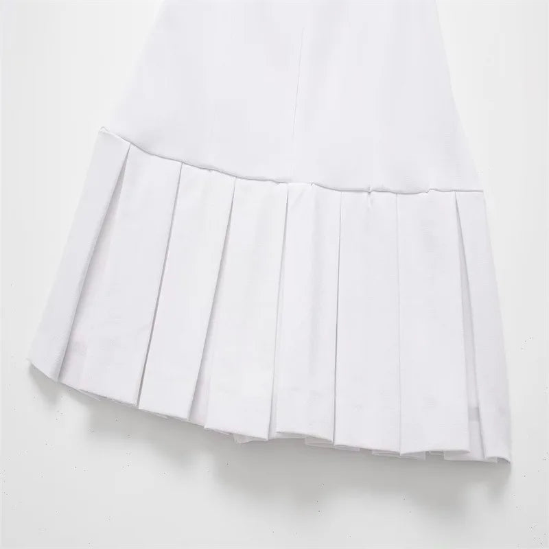 Women college style white wide pleated Skort style dress