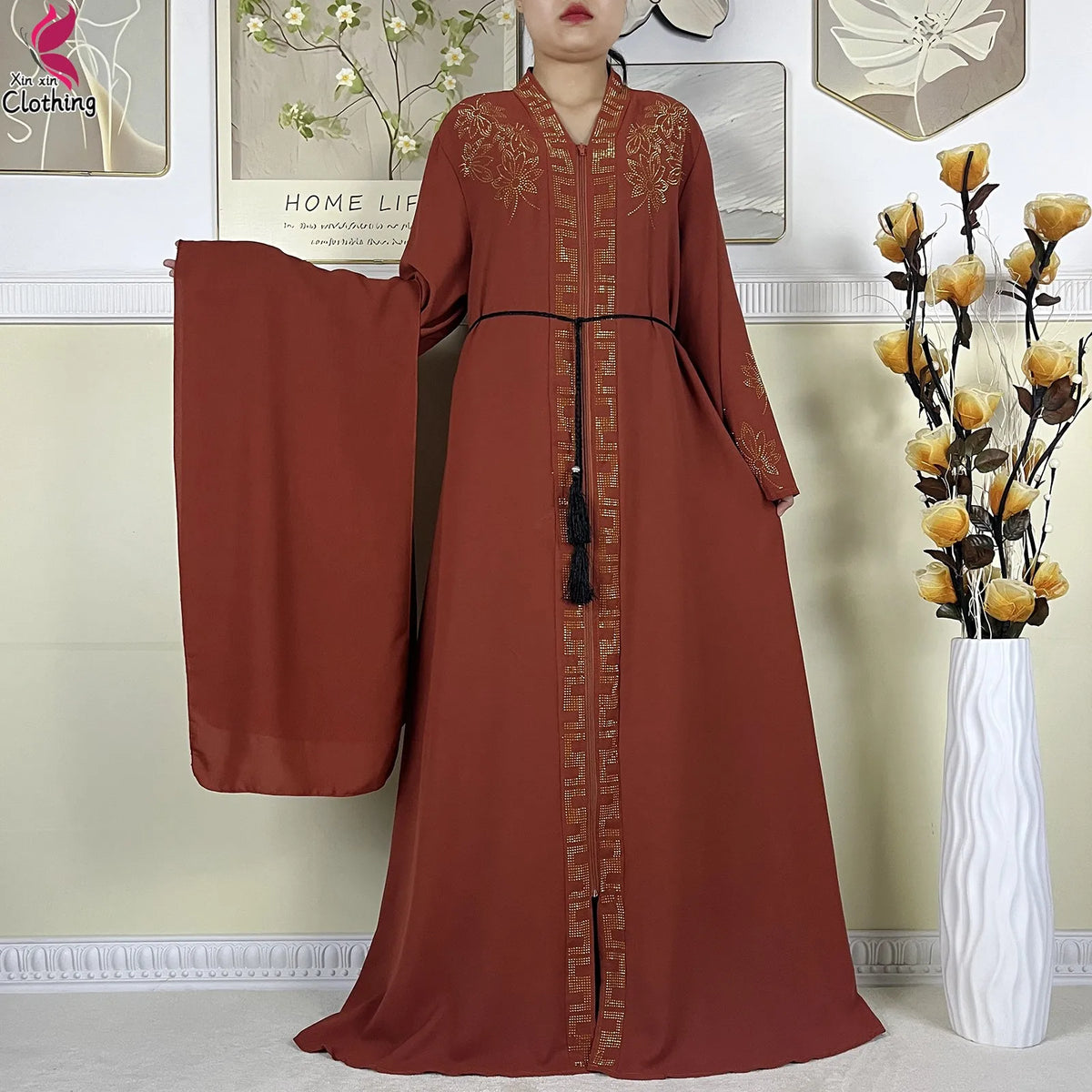 New Muslim Abayas For Dubai Lady Elegant Long Dress Islam Clothing African Abaya Loose Robe With Turban