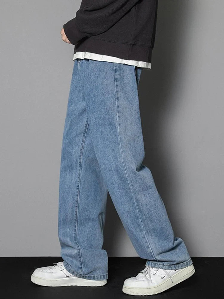 New Korean Men's Casual Long Jeans Classic Straight Denim Wide-leg Pants