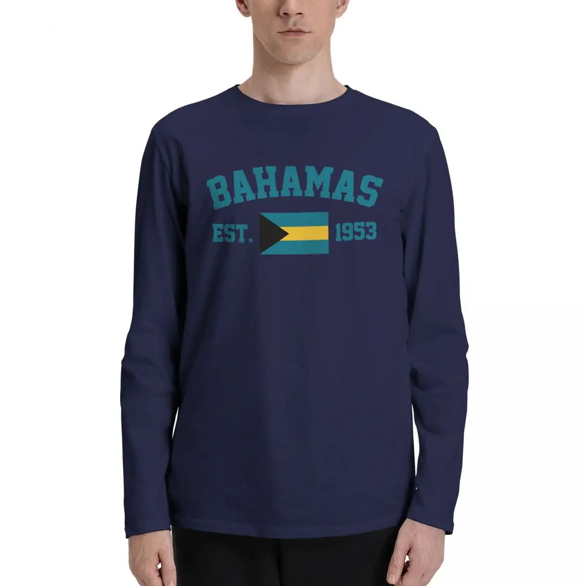 Bahamas Flag Unisex Long-Sleeve Cotton T-Shirt
