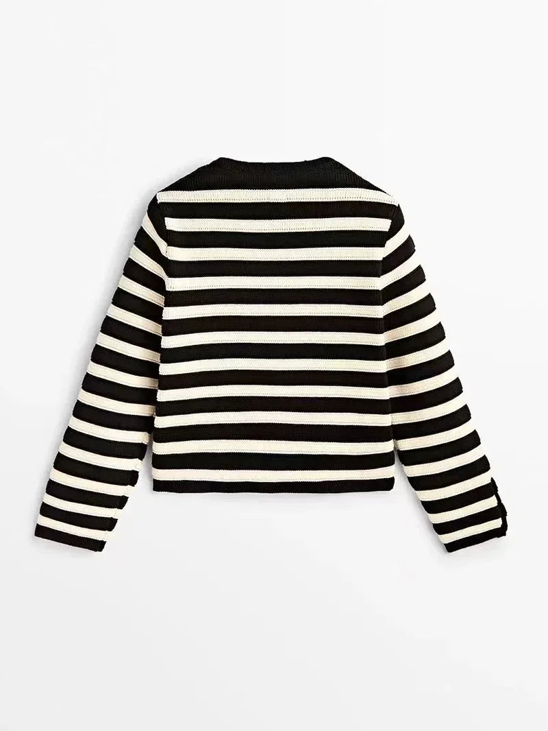 Spanish MD European and American women's clothing 2024 Spring and Autumn new style casual classic striped knitted top cardigan