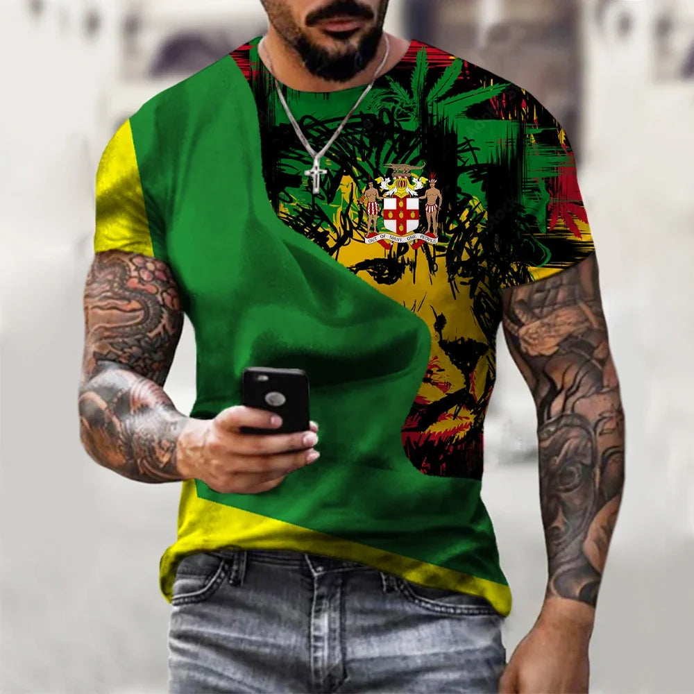 New Jamaica Flag Lion 3D Printed T-shirt Men WomenTshirt Summer Jamaica National Emblem Harajuku Streetwear Tops 2XS-4XL