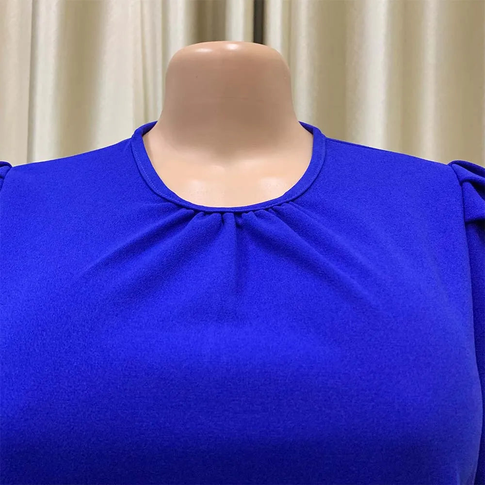 Elegant Pleated O Neck Short Sleeve Mid Calf Formal Business Wear Midi Vestidos Mujer Dress