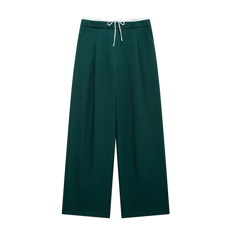 Willshela Fashion Solid Lace Up Side Zipper Straight Pants Vintage Elastic High Waist Chic Trousers