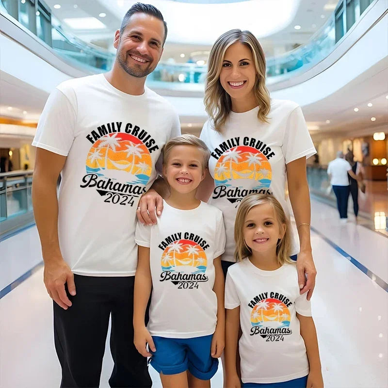 Bahamas Vacation Party Tees Shirt Graphic Y2k Tops Family Cruise 2024 Summer Matching T-Shirt Summer Trip Ship  Unisex Clothing
