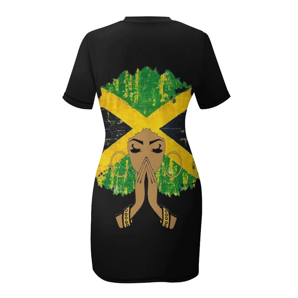 Jamaican Flag Black Woman Melanin Queen Afro Short Sleeved Dress loose summer dress Clothing women's elegant loose dresses