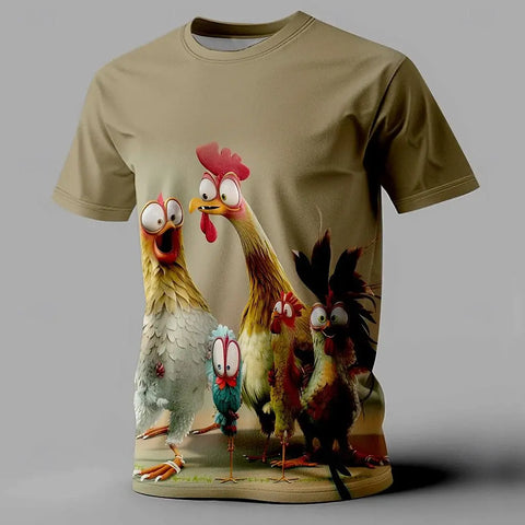 Funny Men's T Shirt Animal Chicken Print Summer Casual Short Sleeve Tee Street Fashion O-Neck Pullover Men's Oversized Clothing