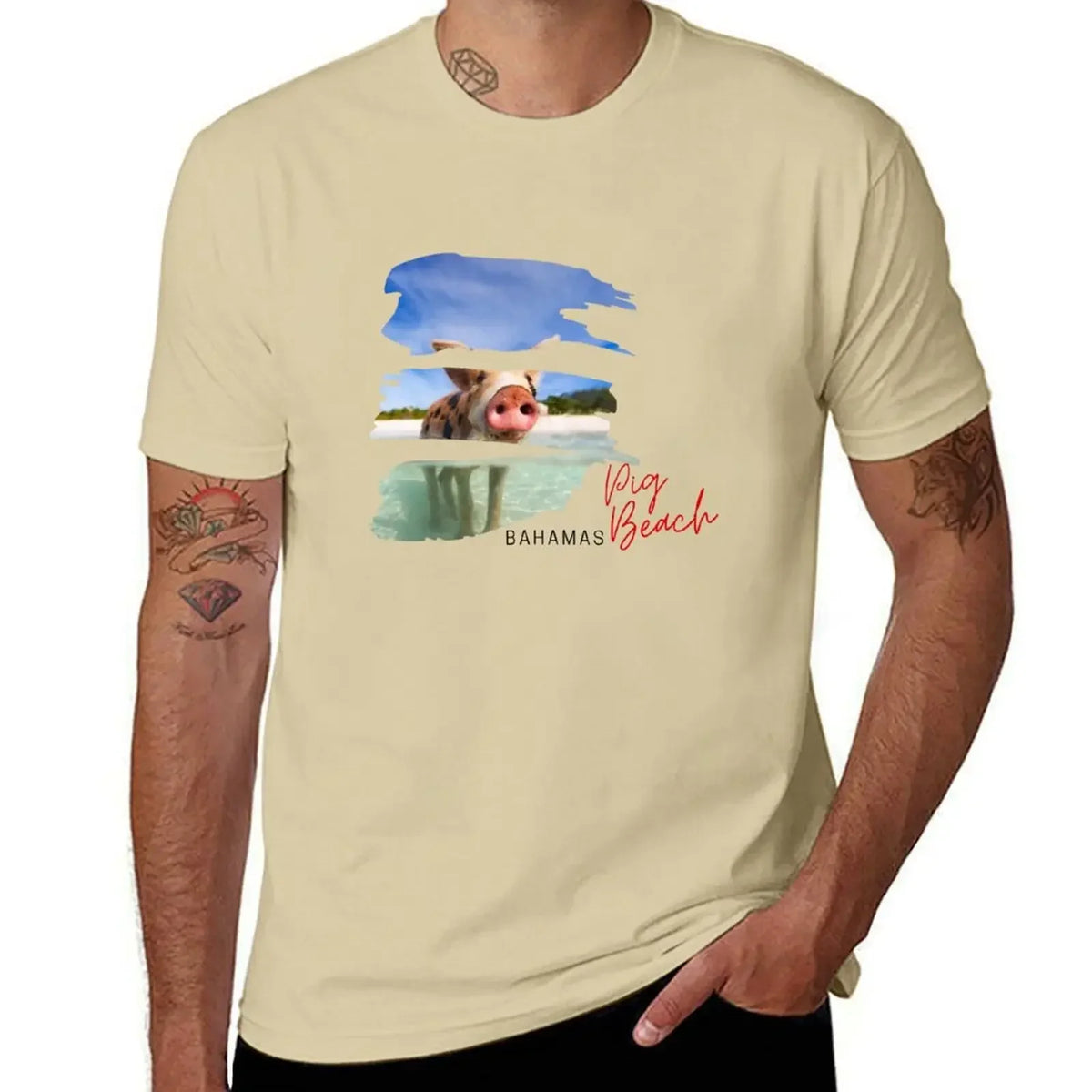 Pig Beach Bahamas Decal T-Shirt anime stuff custom t shirt oversized graphic tee clothing for men